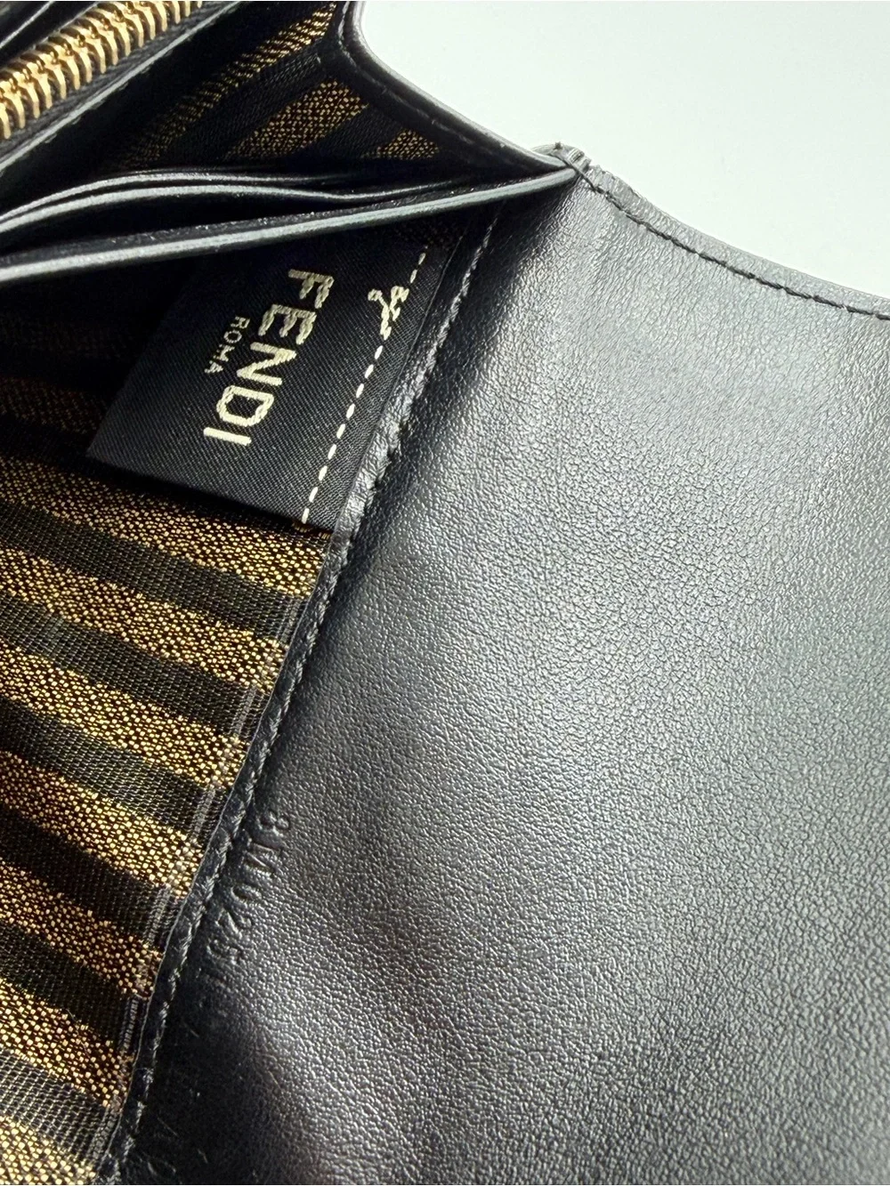 Fendi Baguette Black Leather Continental Wallet with Gold FF Lock